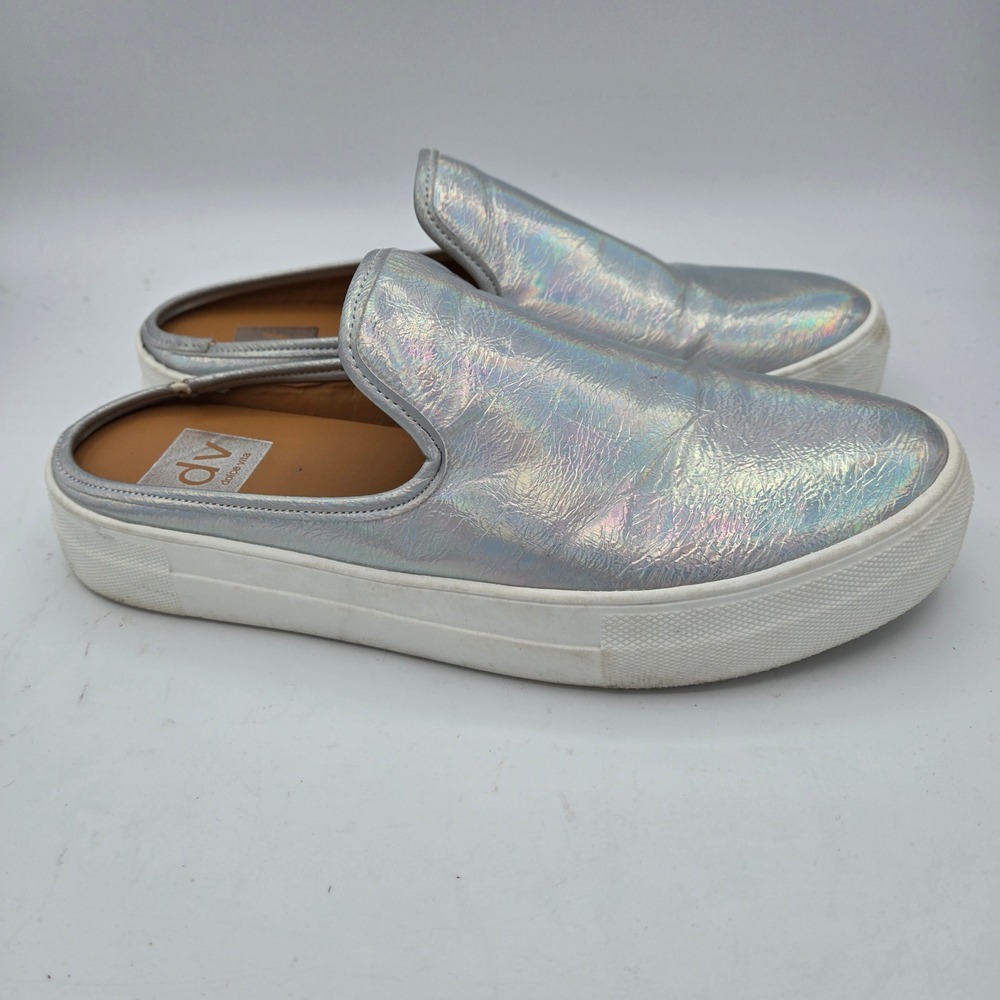 Dolce Vita Rica Iridescent Silver Platform Slip On Mule Sneakers Size 9